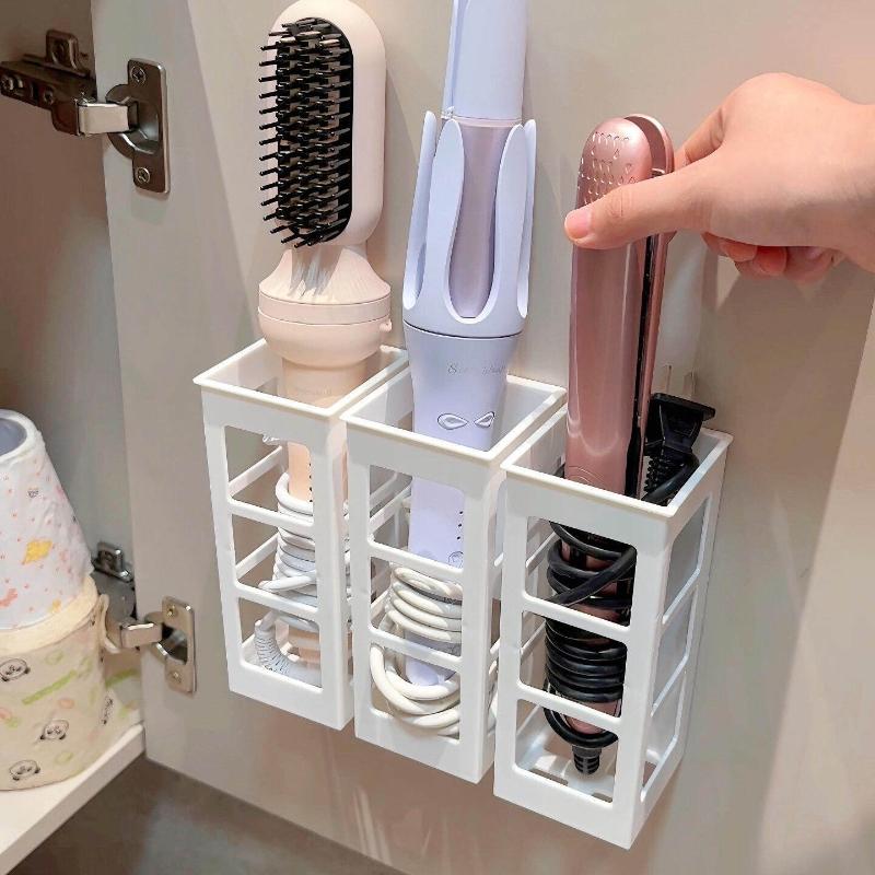Curly Hair Curler Storage Box, Wall-Mounted Hair Care Tool Organizer, Compartmentalized Storage With No-Punching Design
