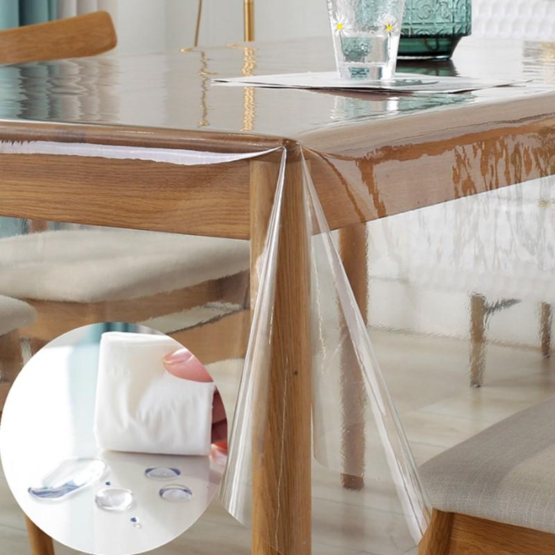 Transparent Thin Soft Tablecloth Protective Cover Pad Waterproof Oil Resistant PVC Plastic Film Tablecloth Rectangular Round Hanging Dining Tablecloth