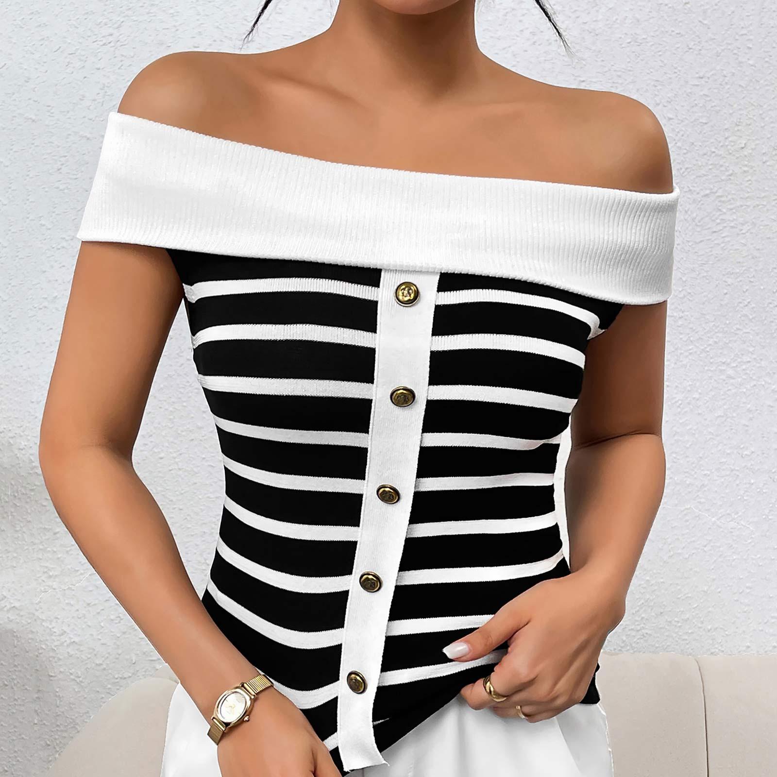 

Женский модный пуловер в полоску с открытыми плечами и короткими рукавами, свитер L белый