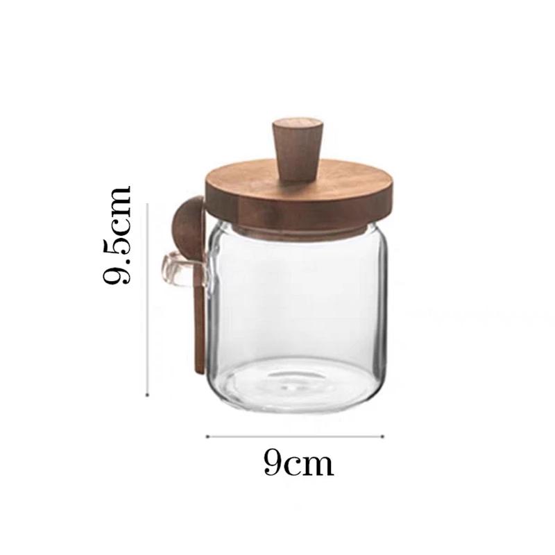 Glass Pot Kitchen Food Grade Sealed Glass Jar Coffee Powder Seasoning Storage Jar Acacia Wood Honey Jar