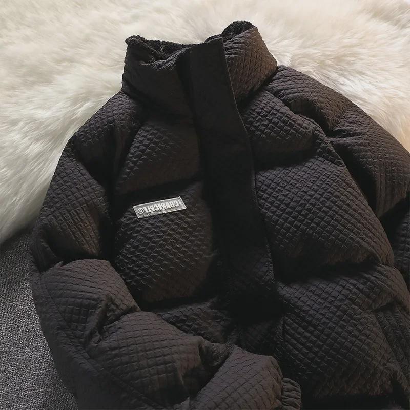 Hong Kong Retro Waffle Cotton Jacket for Petite Women – Winter Loose Fit, Thickened Stand Collar Coat