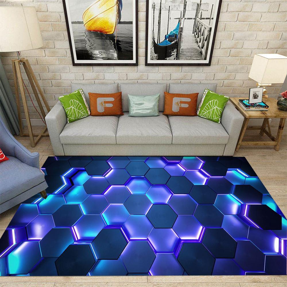 Visueller Stereoskopischer Illusionsteppich Leuchtender Sechseckiger Technologie-Teppich Zimmer Wohnzimmer Rutschfeste Bodenmatte Heimdekoration