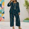 Women Plus Size Printed Round Neck Long Sleeve Layered Top Wide Leg Cropped Pants Two Piece Set