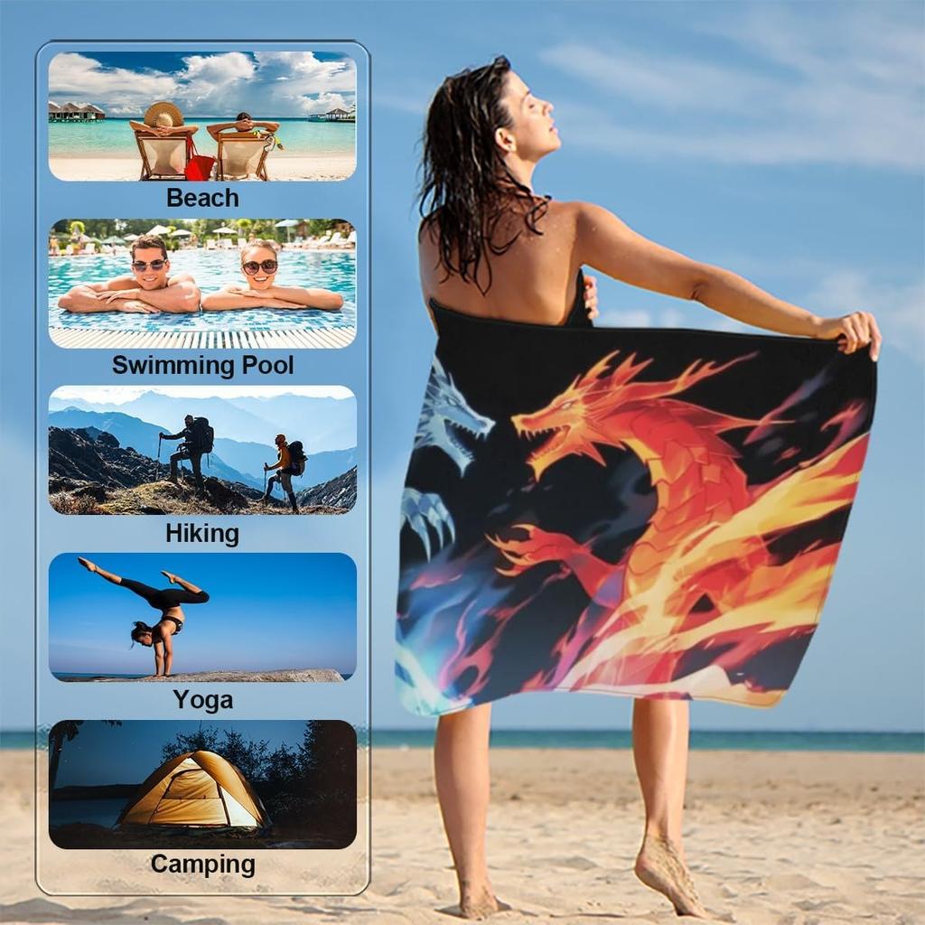 Drachenmuster Strandtuch für Familie, Freunde, Geschenke Schnelltrocknend Sandfrei Für Bad, Yoga, Tourismus, Strand, Camping, Schwimmen, Fitnessstudio