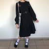 Japanese Sweet Lolita Dress Long-Sleeve Plus-Size High-Waisted Black Midi Dress Tummy-Control Pleated Swing A-line Skirt