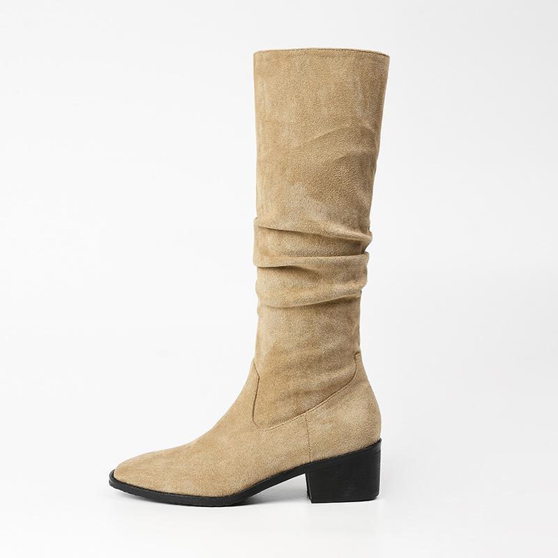 

Pile boots women s western cowboy boots 2025 new small tall knight boots retro suede pleated boots 34