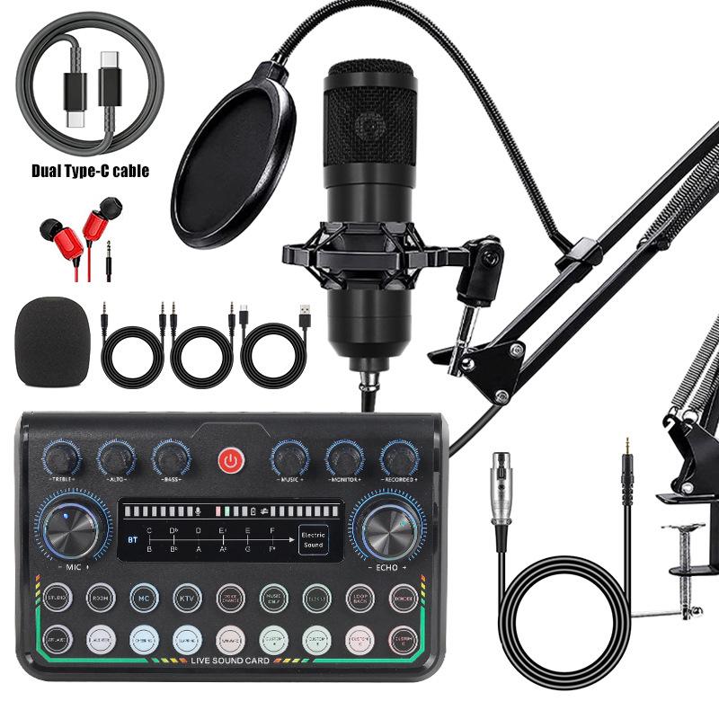 Mobile Phone Sound Card Type-C Converter & Microphone Set for English Podcasting & Live Broadcasts - F998