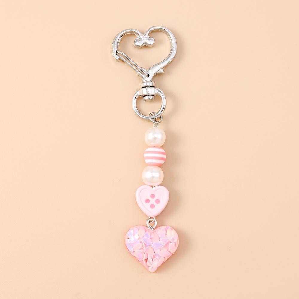 Cute Love Heart Keychain Women Girls Beaded Key Ring Pendant for Handbag Decor DIY Key Chain Jewelry Gift