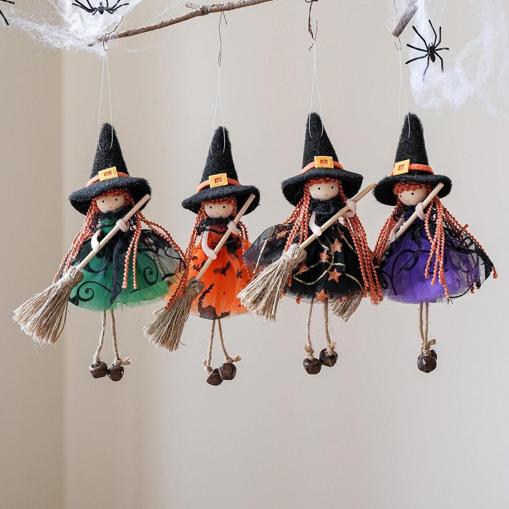 Witch Doll for Good Luck Halloween Pendant Collectible Figurine Hanging Ornaments for Kitchen Haunted Wall Halloween