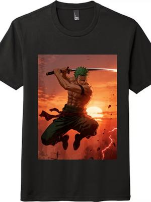 One Piece Roronoa Zoro apdrukāta T-krekls|Uniseksa moderna brīva īsroku augšdaļa