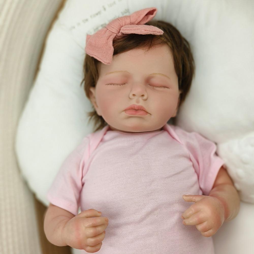 Handmade 3D Painted Skin Reborn Baby Doll LouLou 19''49cm Soft Touch Cloth Body Simulation Doll with Rooted Hair Realistic Sleeping Bebe Newborn Dolls