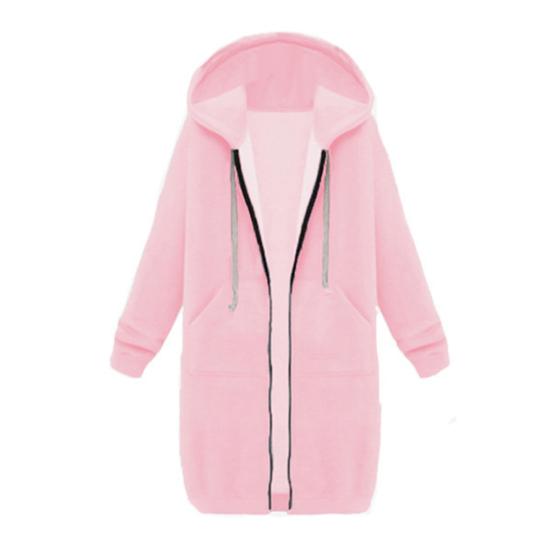 Plus Size Solid Color Casual Thicken Hooded Women Zip Up Long Sweater Coat