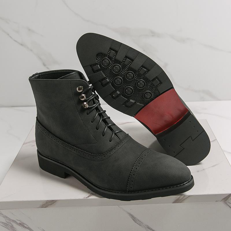 British Style Men's Mid-High Leather Brogue Business Casual Ankle Boots, Fashion Retro Dr. Martens