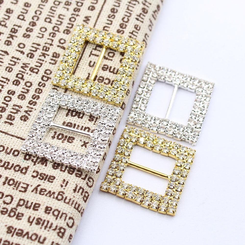 5 Pieces of Double Row Square 28mm (inner Bar 15mm) Crystal Rhinestone Buckle DIY Gift Box Ribbon Sliding Buckle Crystal Invitat