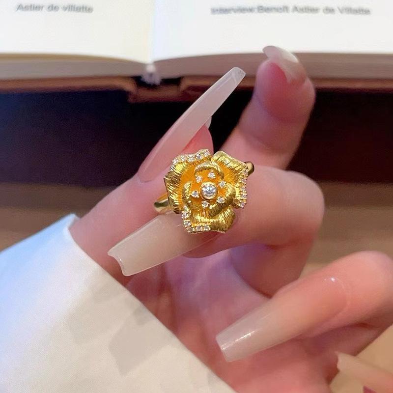 Retro Chinese Geometric Round Zircon Open Ring - High-End Luxury Finger Jewelry
