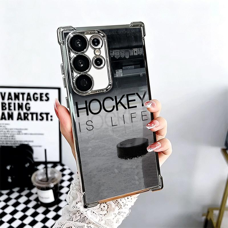 

Ice Hockey Rink Sport Plating Phone Case For Samsung Galaxy S24 S25 FE S26 Edge S23 Ultra S22 S21 Plus S20 Anti-Fall Airabag Cov Samsung S24 Plus