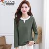 Woodpecker Women's Faux Two-Piece Henley Neck Long Sleeve T-Shirt
