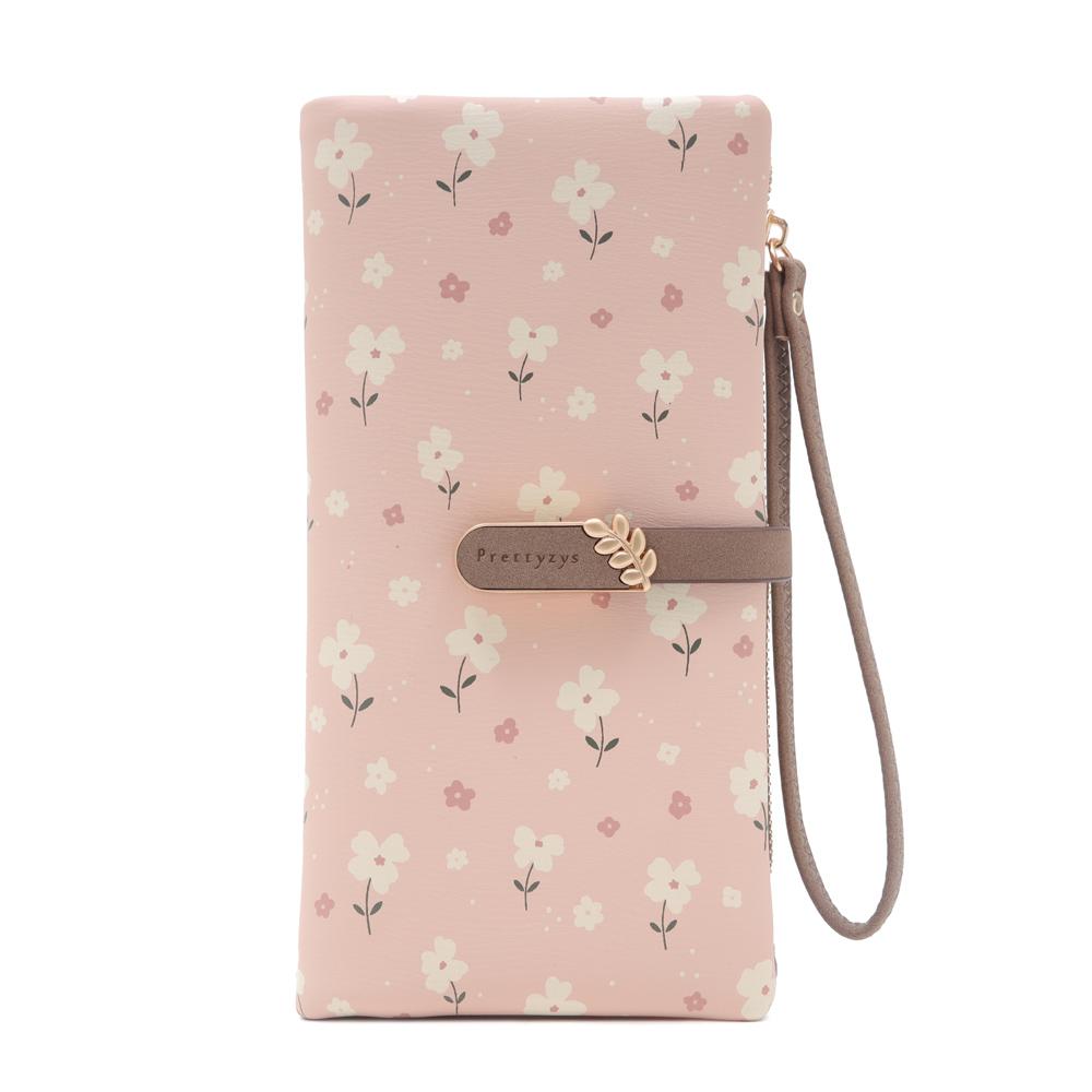 Women Long Wallet Cute Leaf Flower Pattern Design Girl Zipper Coin Purse Ladies ID Credit Card Holder PU Small Clutch Money Bag
