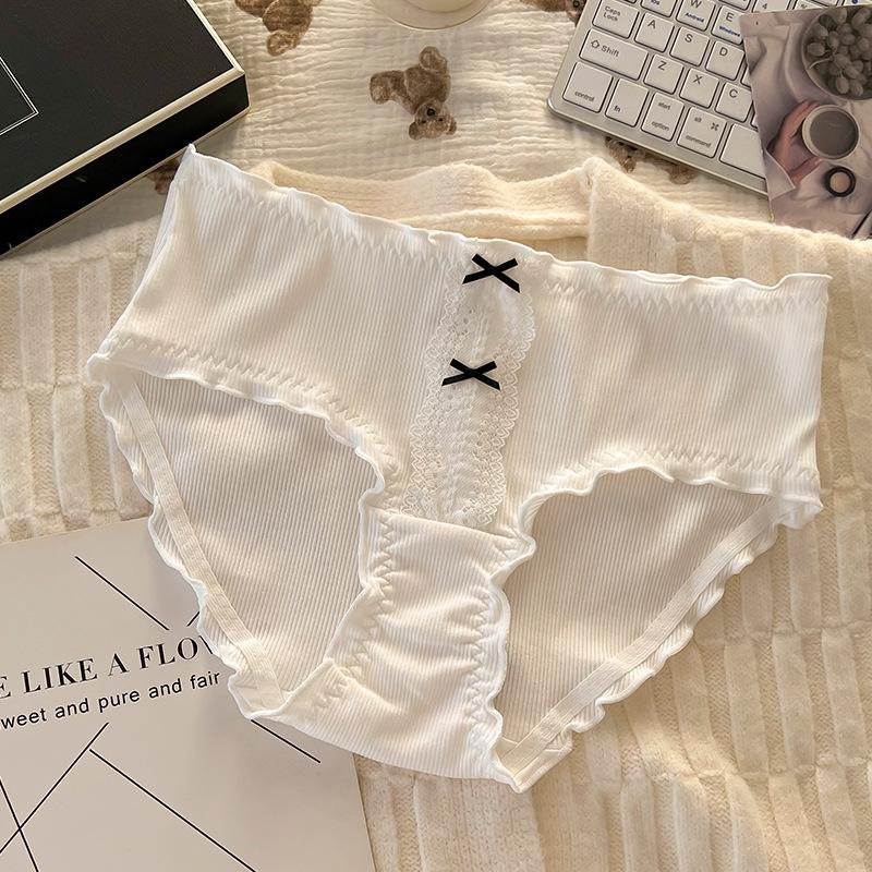 Plus Size Women's Bow-checked Wooden Ear Side Skin Friendly Cotton Crotch Waist Panties