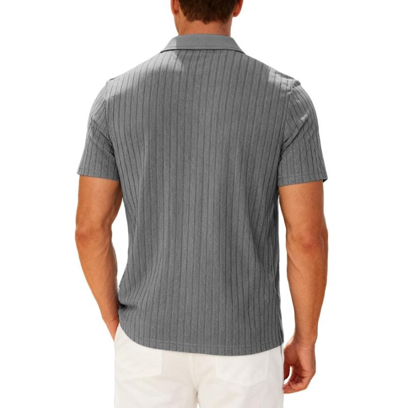 Men's New Summer Casual Breathable Terry Jacquard Lapel Striped Short Sleeve Shirt