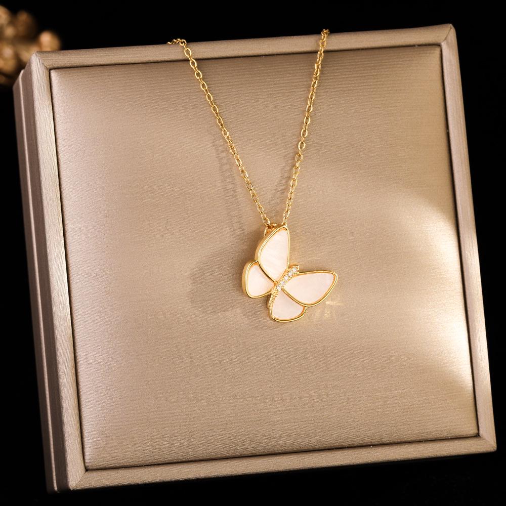 Koreanische Schmetterlingsquaste Luxus Diamant Titanstahl Halskette - Vielseitiger Damen Schlüsselbeinschmuck