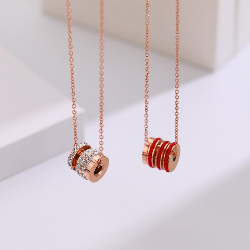 Cylinder diamond pendant titanium steel necklace