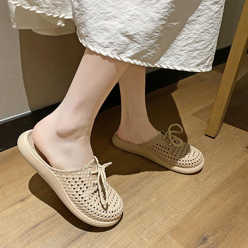 New summer cool slippers women's bag head lace-up outside wearing empty beach shoes sweet flat slippers