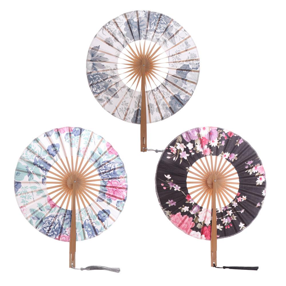 Home Decor Round Folding Hand Fan Bamboo Handle Elegant Windmill Fan Classical Exquisite Hand Circular Fan Wedding Party Decor
