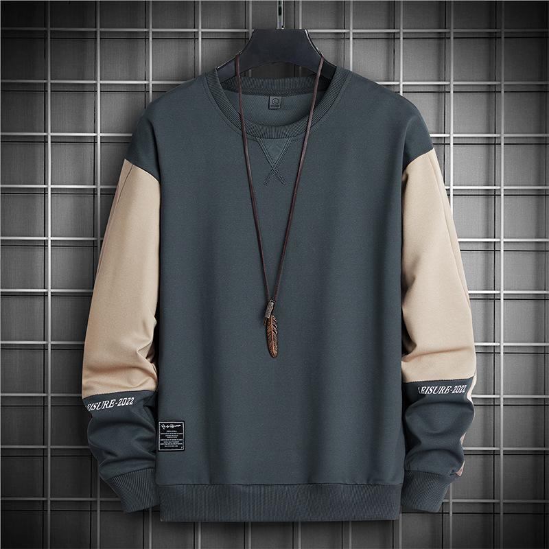 Men's Spring and Autumn Youth Loose Color Matching Long-sleeved Round Neck Top