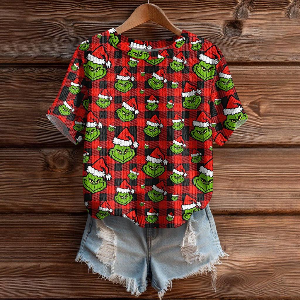 Women's Cute Sweater Knitted Fashion Casual Round-neck Short-sleeved  Cozy Print Top