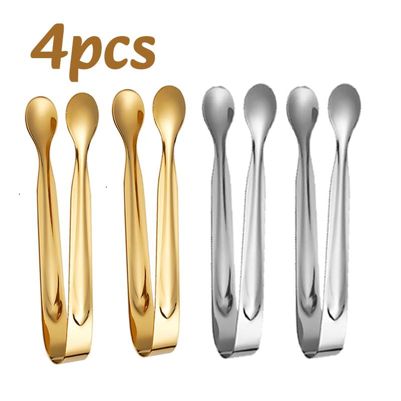 1-4pc Stainless Steel Ice Sugar Tongs Food Clips Coffee Cubes BBQ Meat Tong Bread Food Clamp Restaurants Home Mini Kitchen Tool