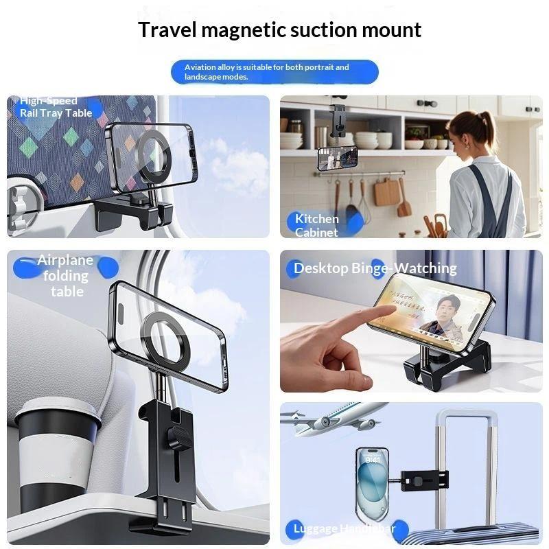 Foldable Phone Holder 360 Degree Rotating Stand for Easy Travel Airplane Train Table Support