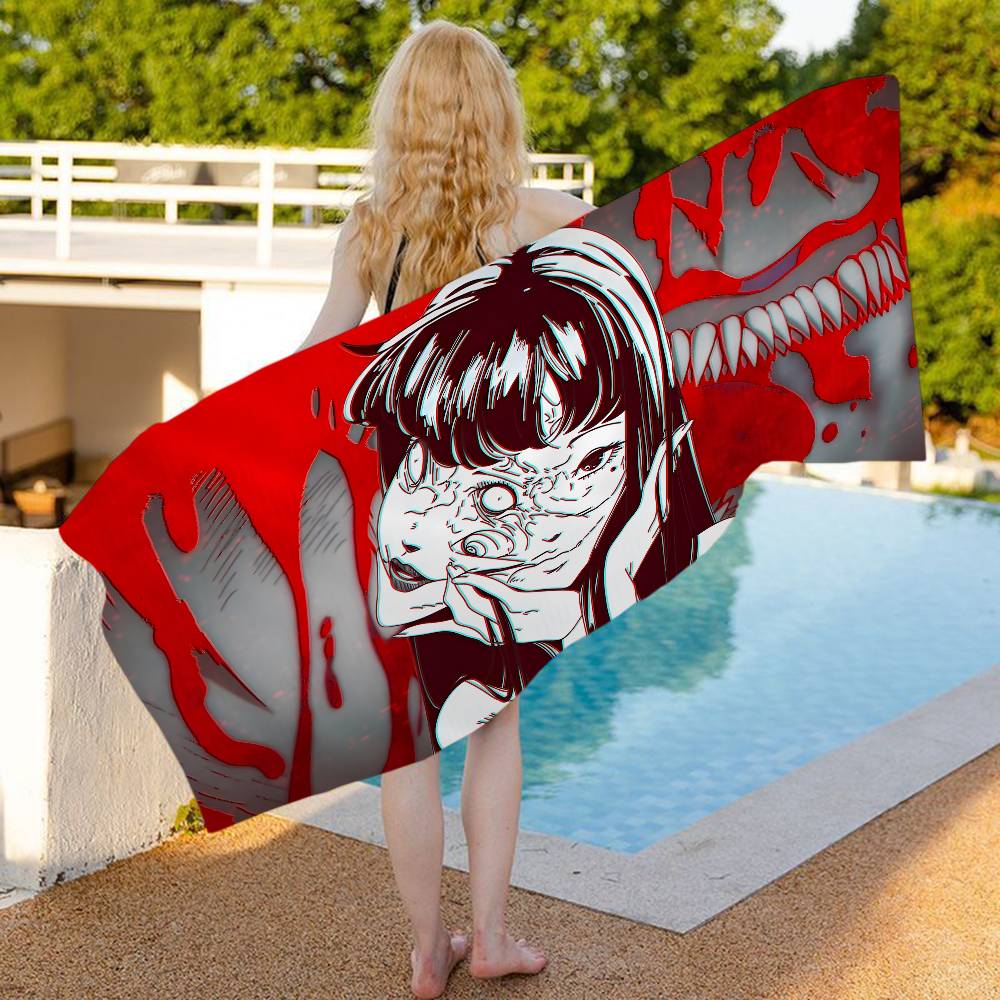Hot Junji Ito Anime Beach Swimming Towel Soft Absorbent Washcloth Children's Gifts for Kids Travel Camping Gym