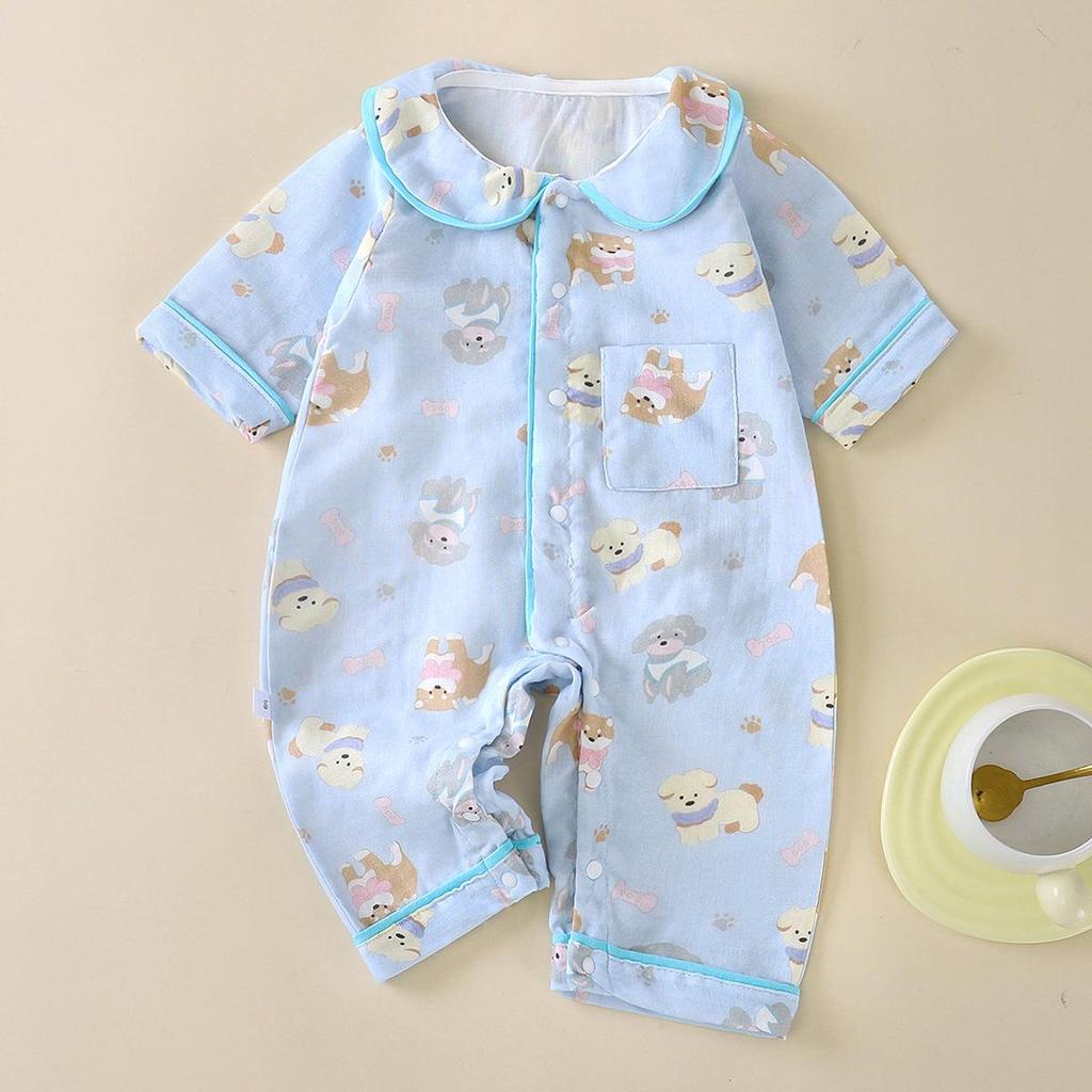 Korean Style Doll Collar Baby Romper - Spring Front Button Baby Girl Crawling Suit