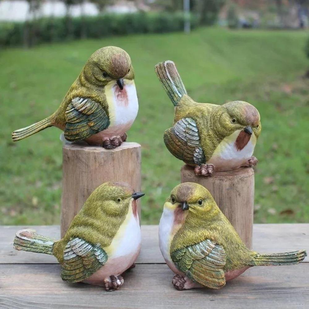 4 Pcs/set Natural Emulational Resin Birds Garden Set Indoor Decorative Crafts Small Ornaments Garden Decor