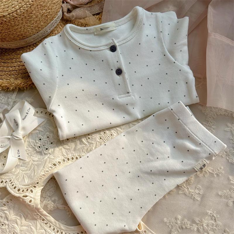 High-Elastic Polka Dot Kids' Long Johns Set - Comfortable 2-Piece Homewear
