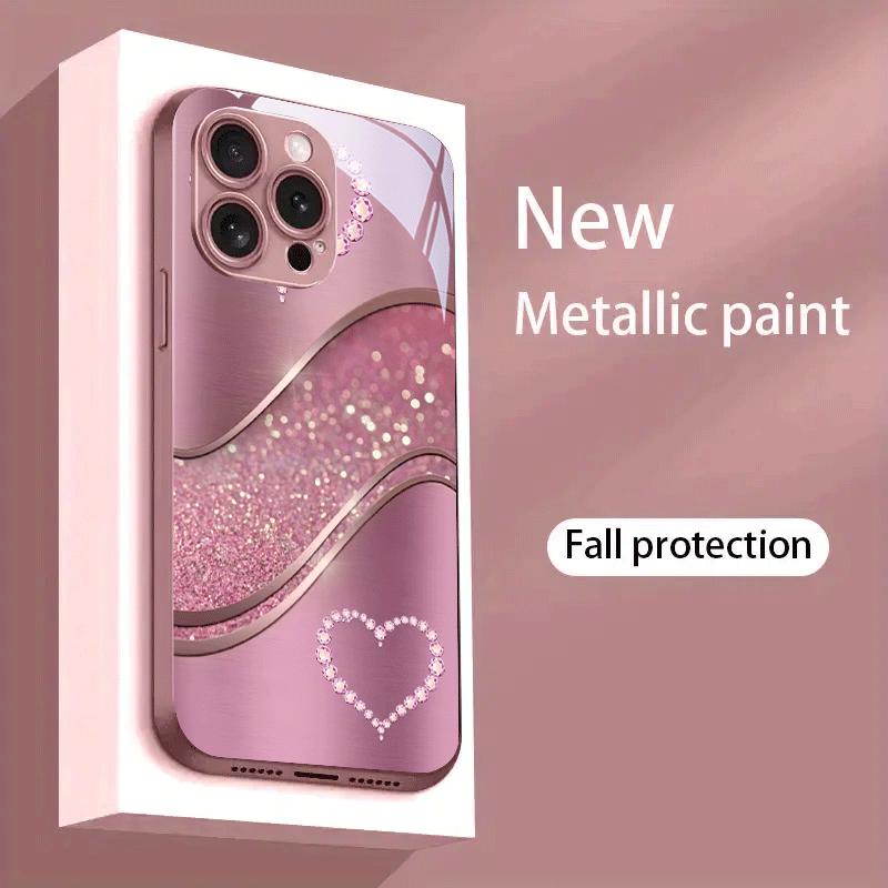 Corazón de Diamante Rosa Brillante Patrón de Moda Rosa para Funda Trasera de iPhone 17 16 Pro Max 15 14 13 12 11 PROMAX