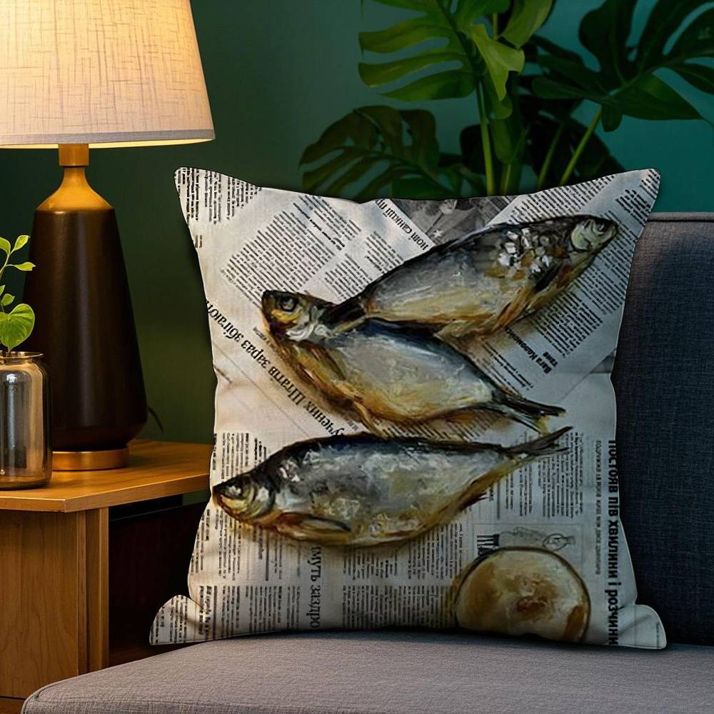 

Colorful Sardine Lobster Pillow Case Sofa Living Room Bedroom Double-sided Printing Square Cushion Nap Time Cushion Cover 12x12Inch