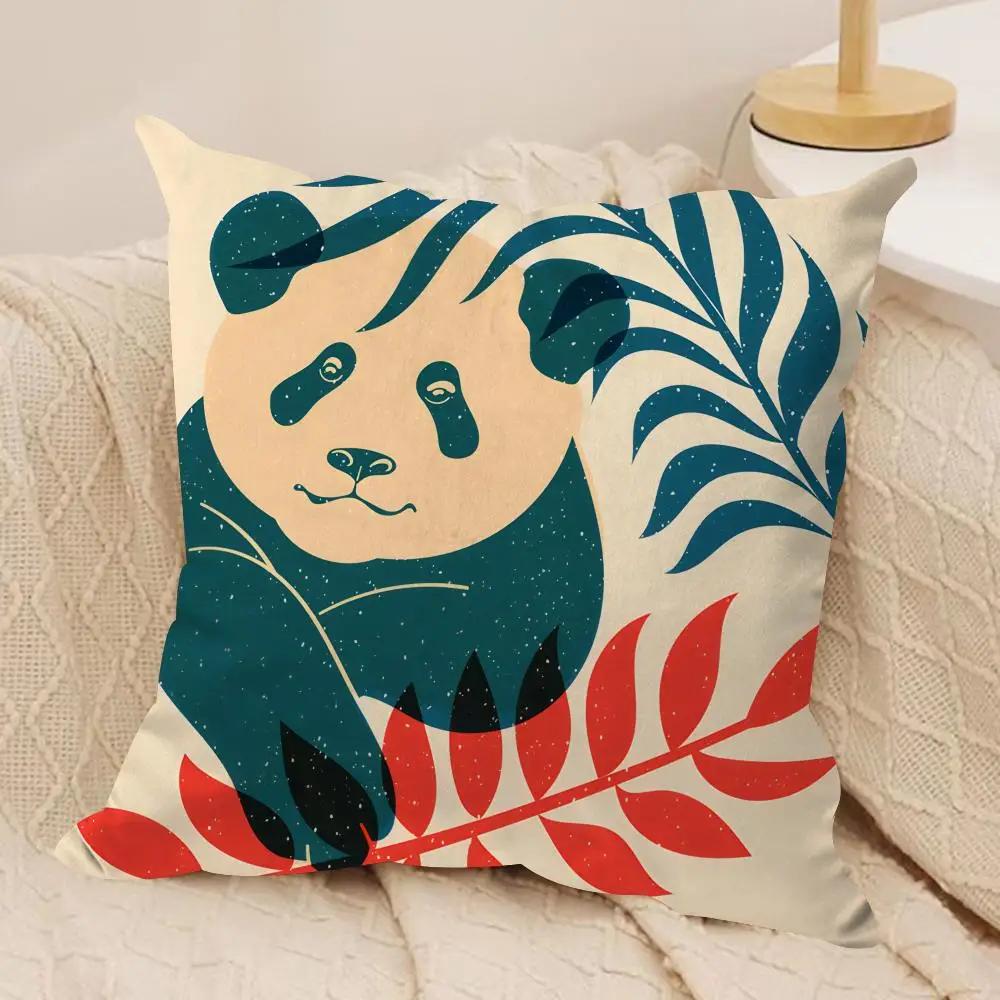 Panda tropical leaves Cushion Cover Silky Short Plush Invisible Zipper Dustproof Sofa Pillow Case for Home Decor
