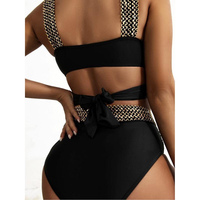 Bikinis Sexy Solides Ensemble 2 Pièces Femmes Maillot de Bain Fendu Serré Dos Nu Taille Haute Vacances Plage Nouveaux Maillots de Bain d'Été