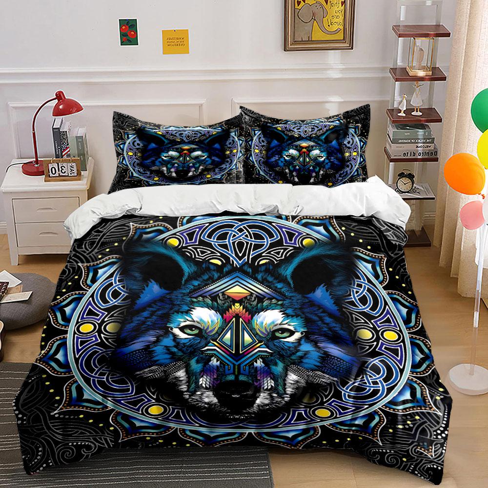 Geometric Wolf Design Three-Piece Set Exquisite Three-Piece Bedding Set Gift For Kids And Adults
