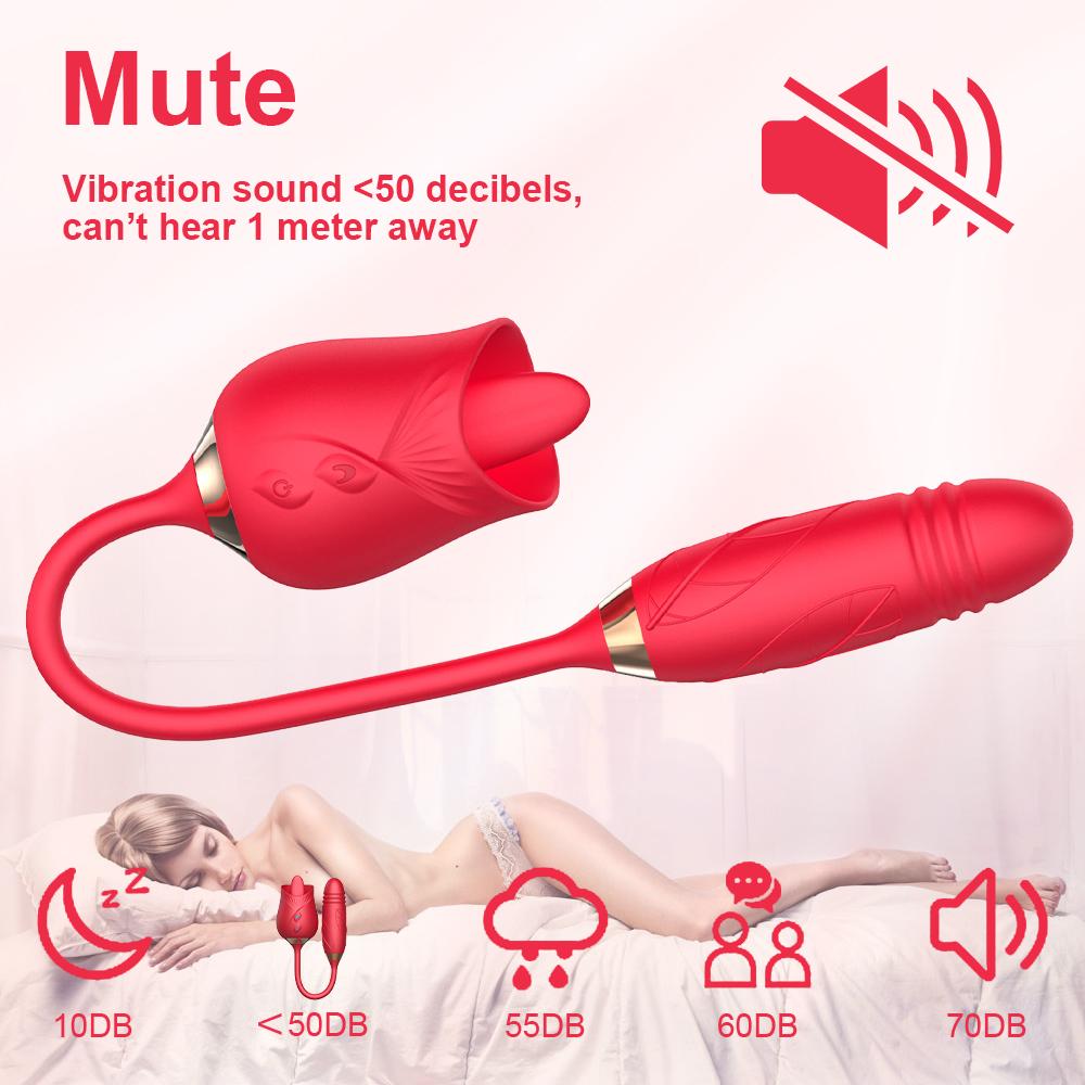 Rose Vibrator 10 Speed Thrusting Dildo Clit Nipple Oral Pussy Licking Clitoris Stimulator