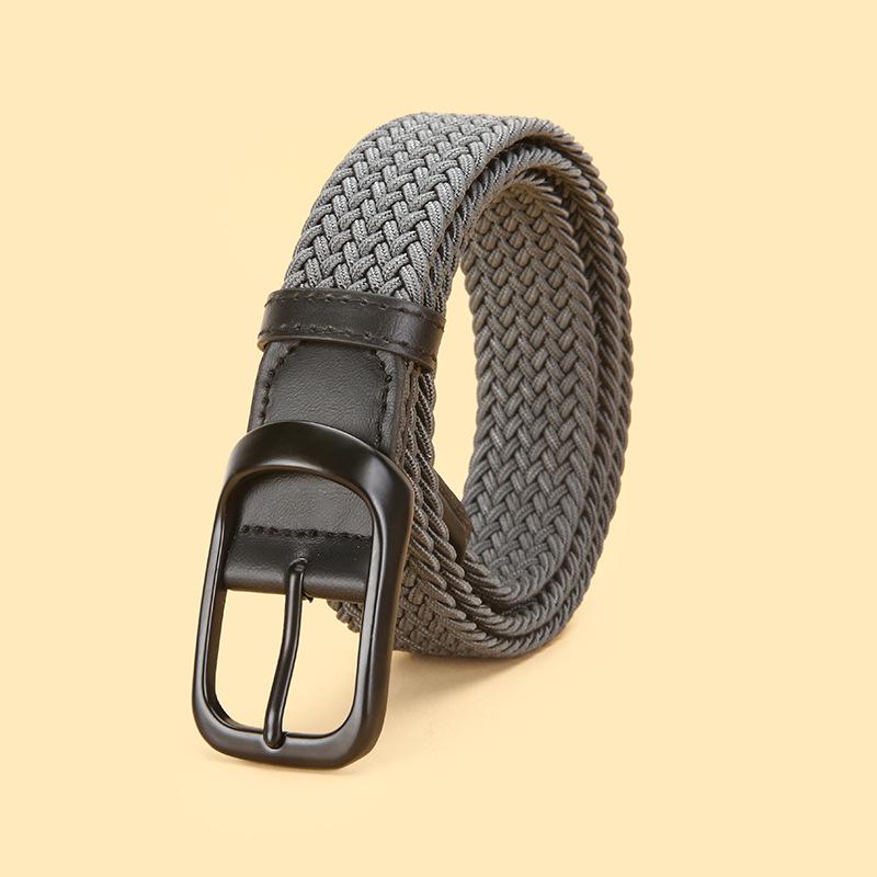 No-Drill Youth Canvas Belt: Men's Casual Woven Elastic Leather Buckle