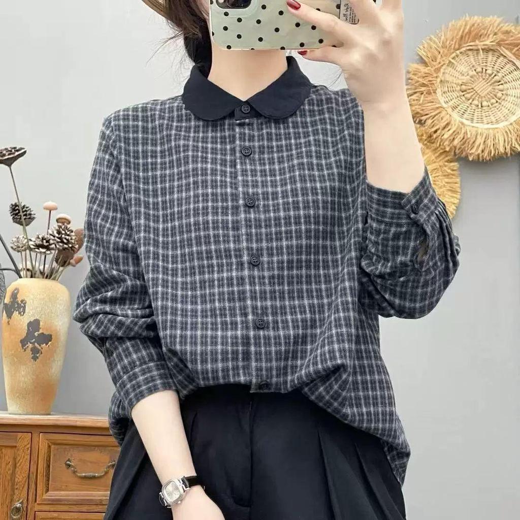 Plaid Patchwork Long Sleeve Women's Shirt - Autumn/Winter Collection