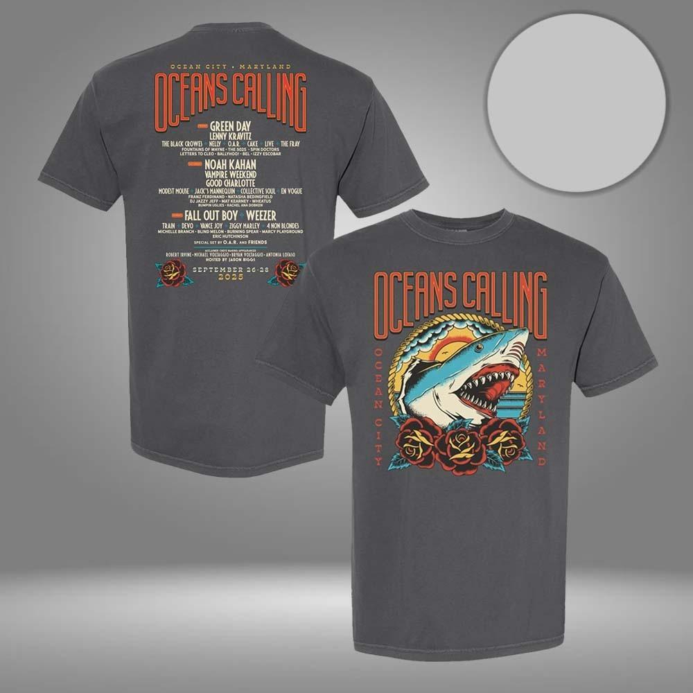 NEW 2026! Oceans Calling Merch Shark Lineup Two Sided Unisex T-Shirt All Size S