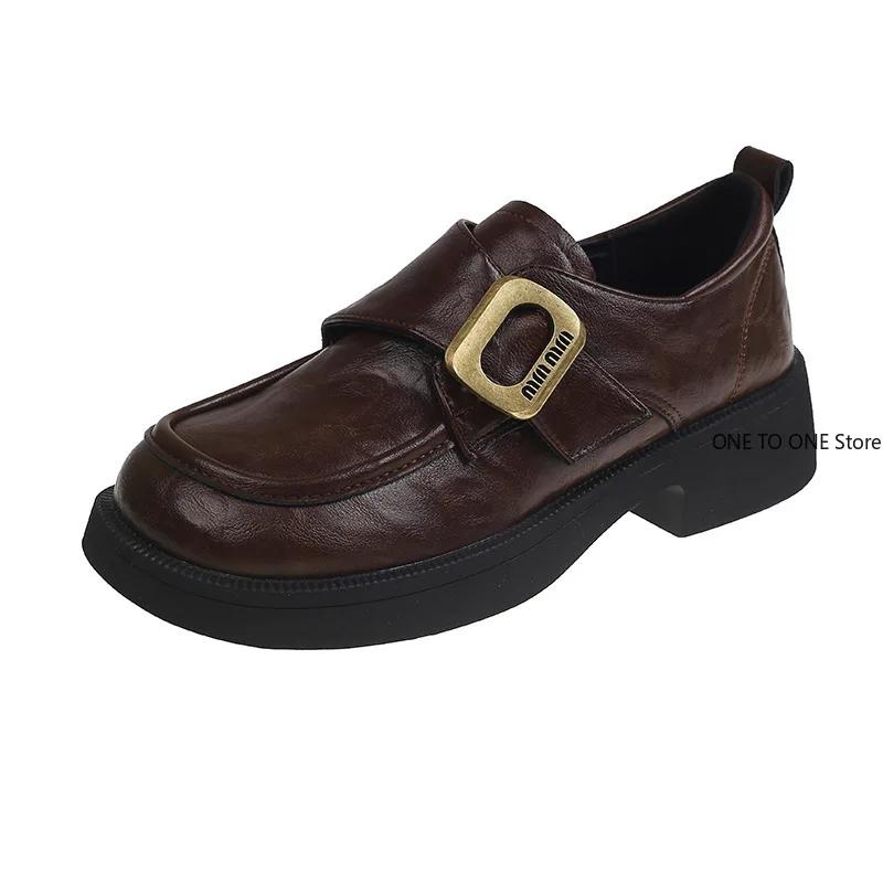 Fashion Vintage Thick Soled Loafers Women Shoes 2025 Autumn New Mary Jane Coarse Heel Round Head Versatile Fashion British Leather Shoes