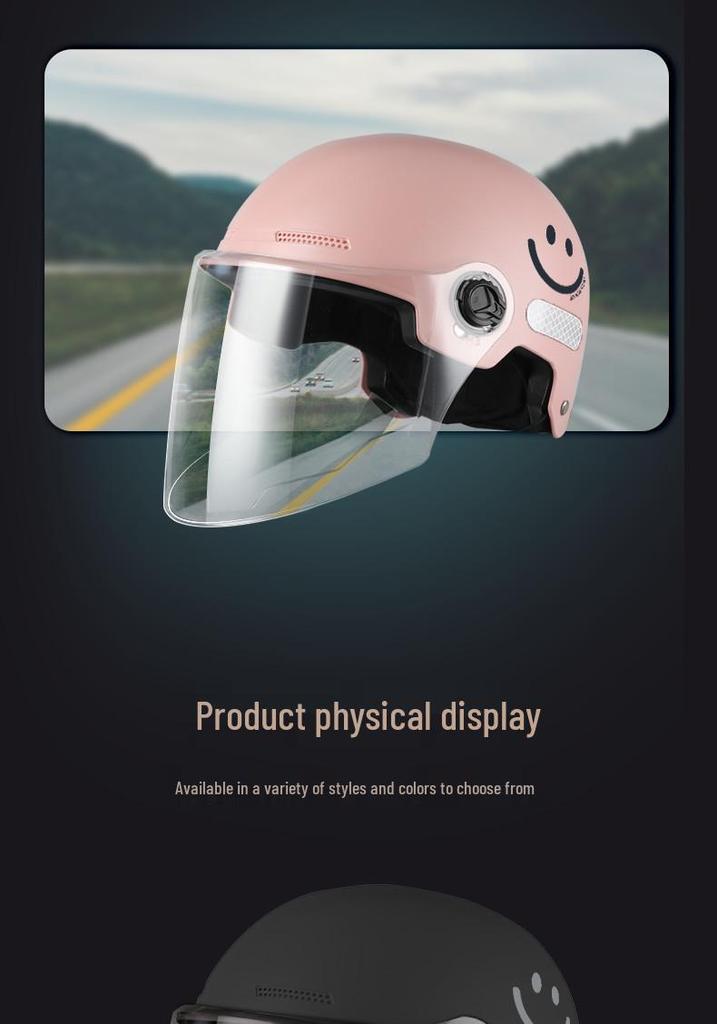 Certified New Smiley Face Helmet for Electric Scooter & Motorcycle - Summer Sun Protection, Half Coverage