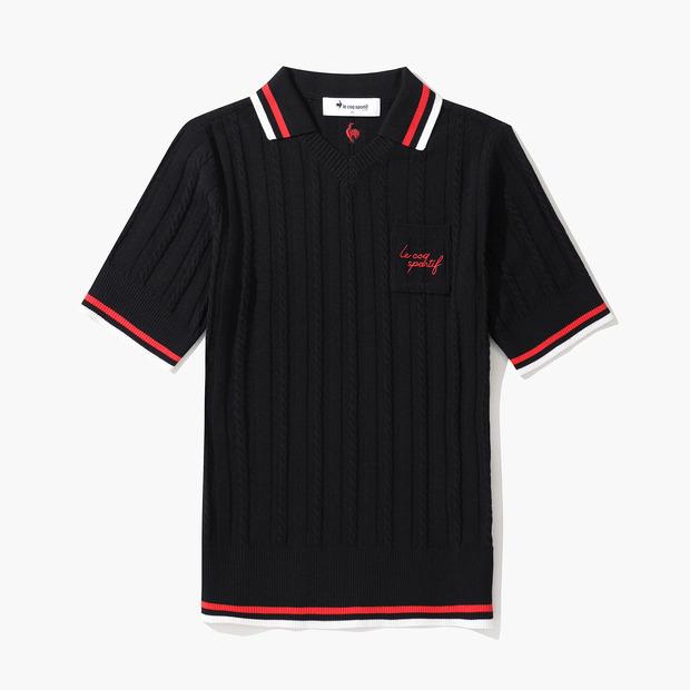 LECOQ GOLF Women'S Cable Knit Short Sleeve Collared Sweater (Gp322Lkp81)