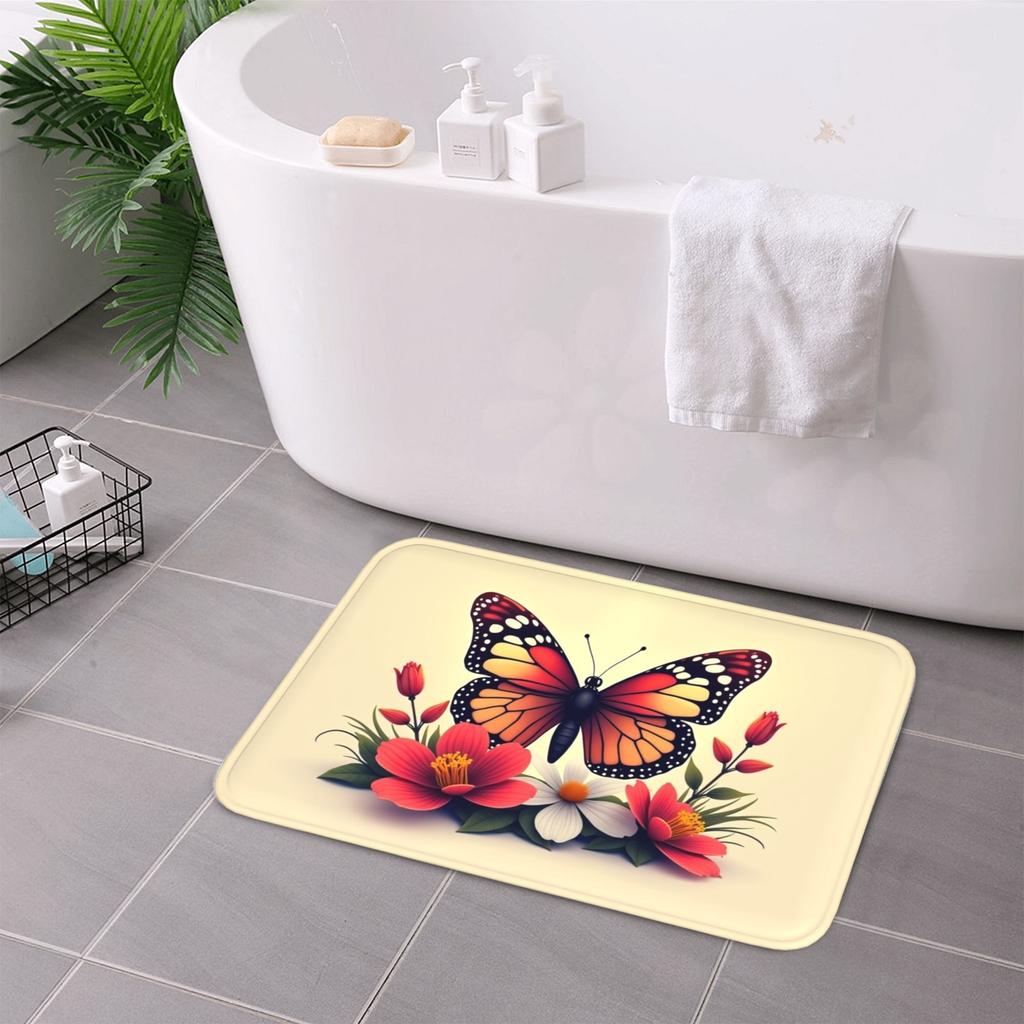 1PC Butterfly & Floral Harmony Kitchen Rug Non-Slip Door Mat Pop design Bathroom Rug Bath Mat Carpet for Home Sink Laundry Decor