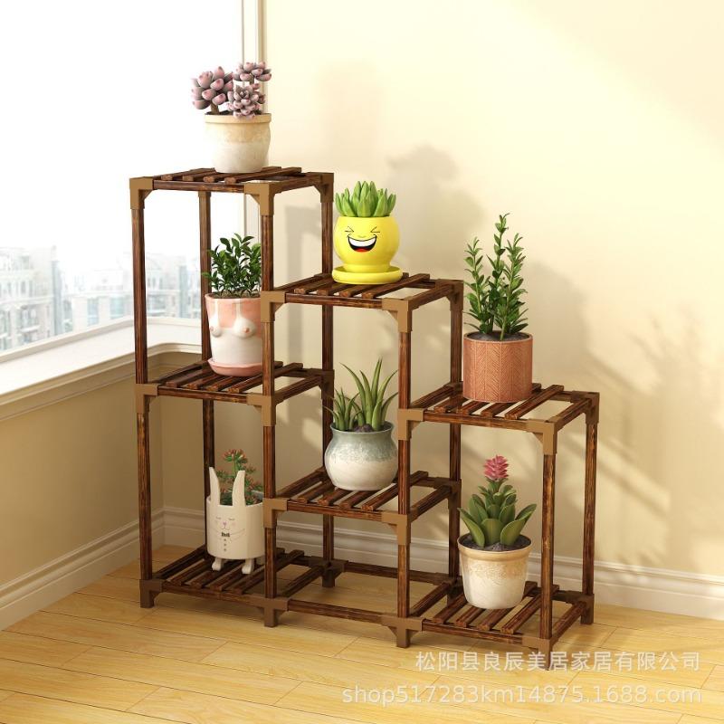 Solid Wood Minimalist Stable Balconysucculent Storage Shelf Multi-layer Flower Pot Rack Waterproof Green Bonsai Trellis